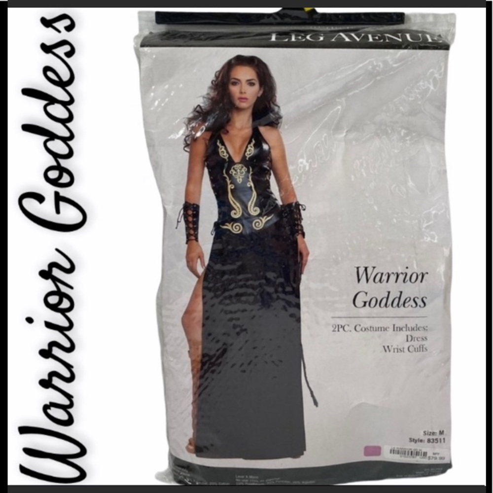 Warrior Goddess Halloween Costume Dress Sexy Medieval Cosplay Party Black Gold